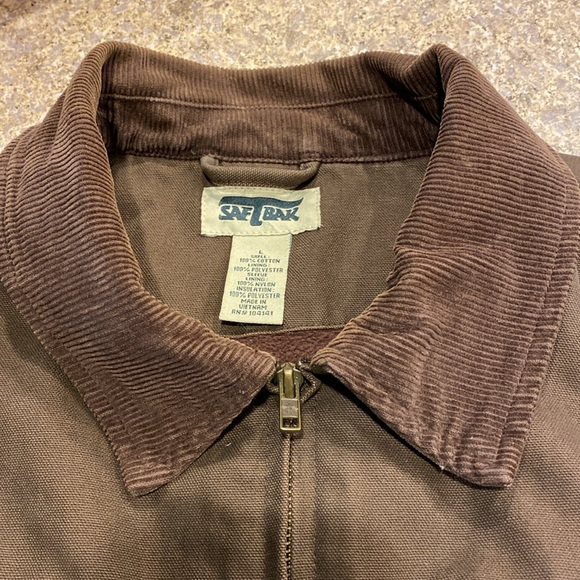 SAFTBAK Brown Fleece Lined Canvas Zip Work Coat Jacket Large Workwear / Utility - Picture 3 of 17